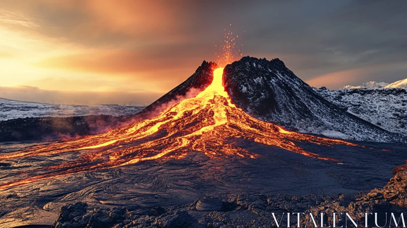 AI ART Volcano Eruption with Lava Flow