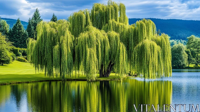 Weeping Willow Reflections in Nature AI Image