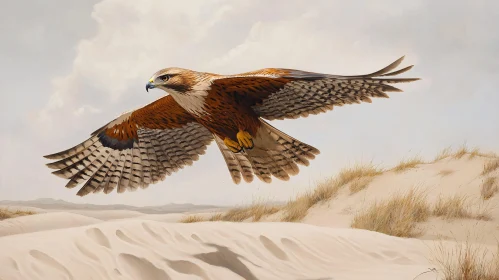 Hawk Soars Above Desert Dunes