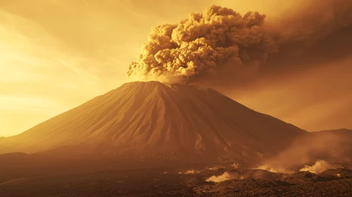 Powerful Volcano Eruption in Amber Hue