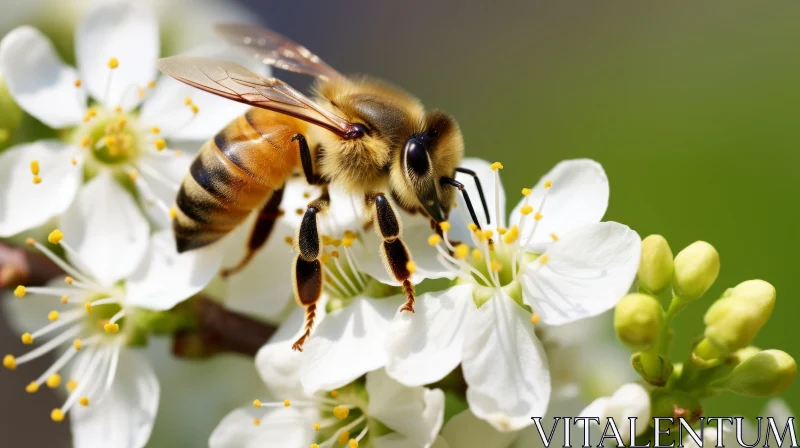 Bee on White Flower: A Stylized Encounter with Nature AI Image