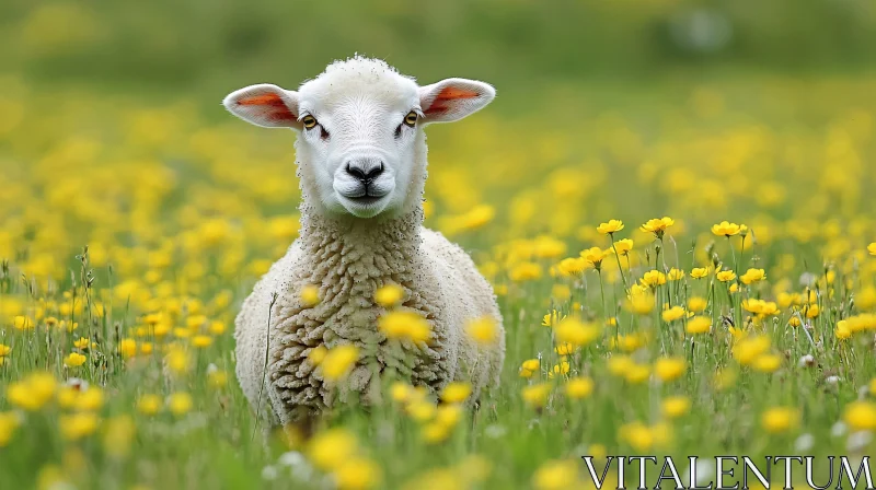 AI ART Peaceful Sheep in Yellow Flower Meadow