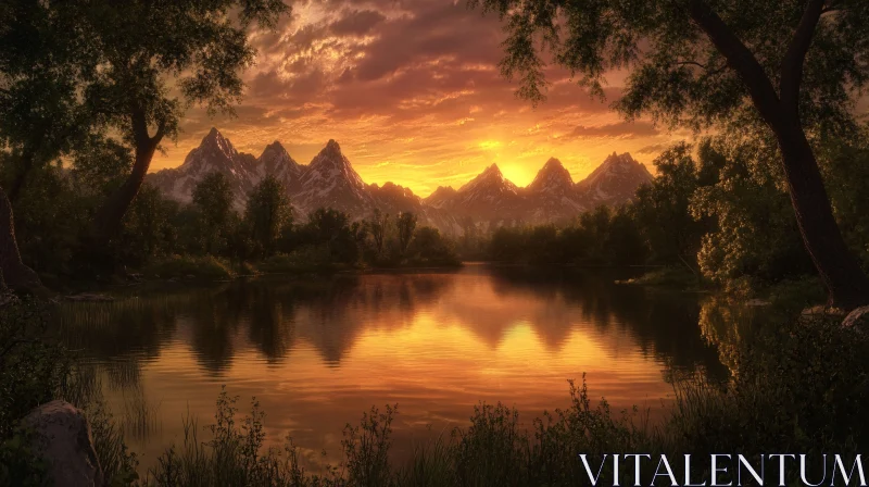 AI ART Scenic Sunset with Mountain Reflections