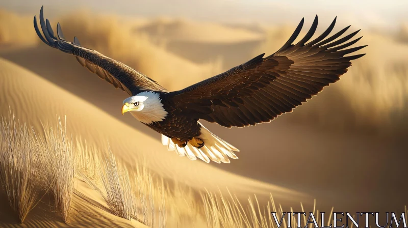 Eagle in Flight Above Desert Sands AI Image