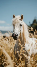Graceful White Horse in a Wheat Field