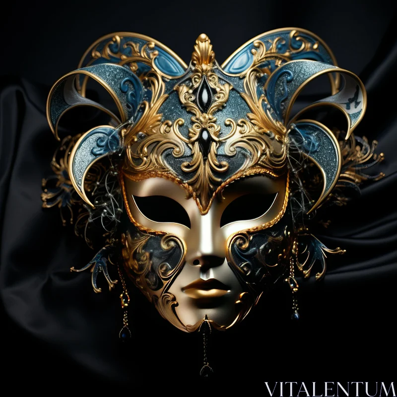 Mysterious Blue and Gold Masquerade Mask - Contest Winner Artwork AI Image