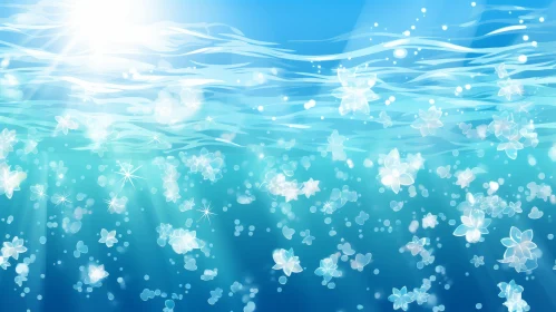 Sunlit Clouds and Tranquil Water: Sky-Blue Dreamscape with Diamond Dust