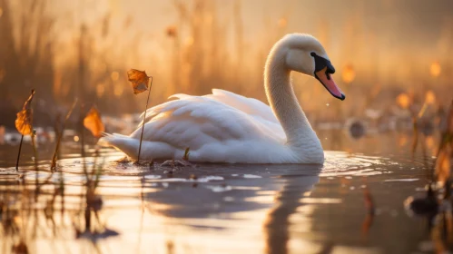White Swan in Autumn Sunset: A Celebration of Nature's Beauty