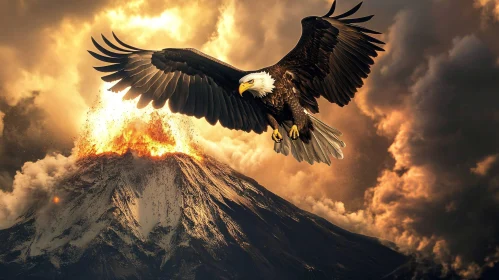 Eagle Amidst Volcanic Eruption