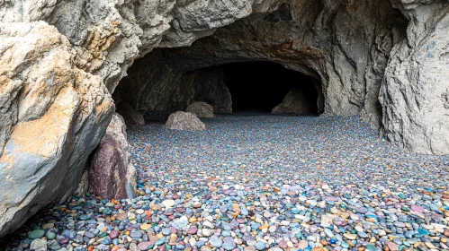 Rocky Cave with Multicolored Pebbles