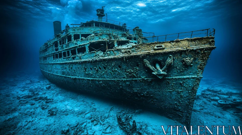 Underwater Shipwreck in Ocean Depths AI Image