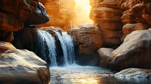 Serene Cascade Amidst Sunlit Rocks