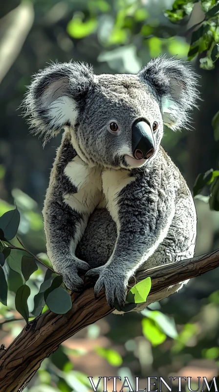 Koala Resting Among Leaves AI Image