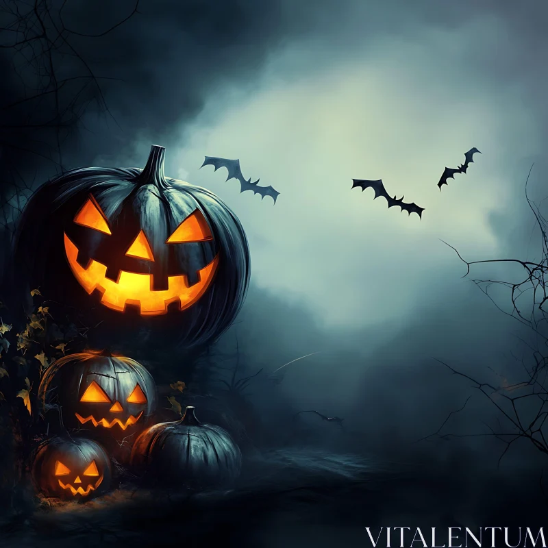 AI ART Spooky Halloween Pumpkins and Bats