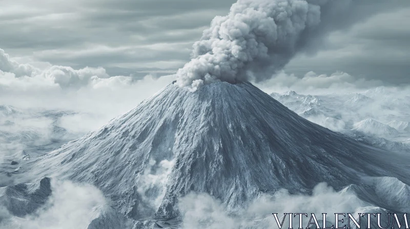 AI ART Erupting Volcano in a Mountainous Landscape