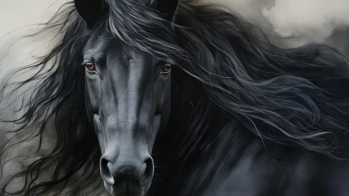 Black Horse in Realistic Fantasy Artwork