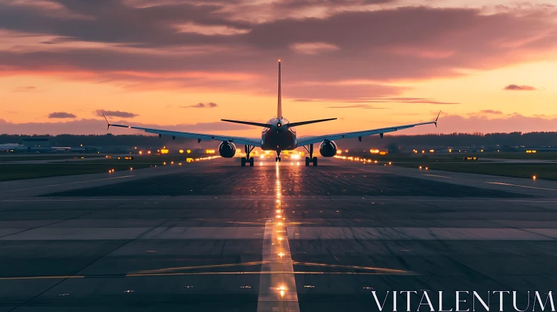 AI ART Commercial Plane on Runway at Sunset