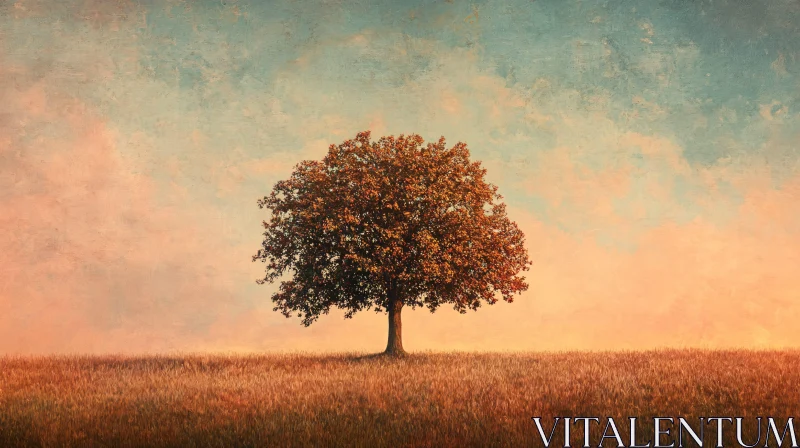 AI ART Lonely Tree in Autumn Field