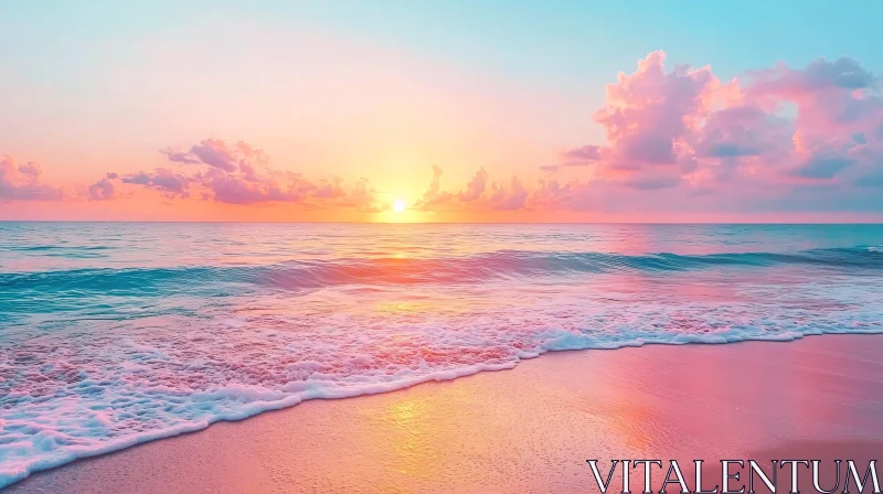 AI ART Ocean Sunset with Pink and Orange Sky