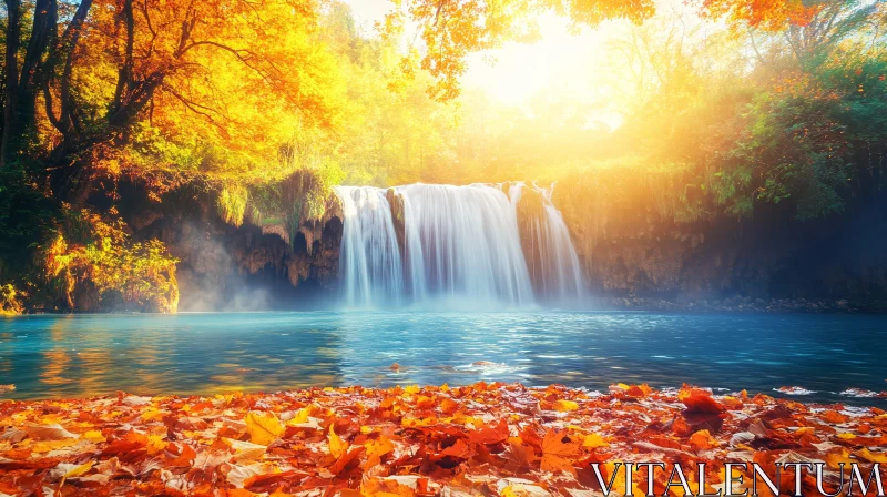 AI ART Enchanting Autumn Waterfall Scene