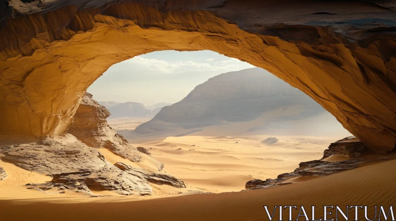 Majestic Desert Landscape Seen from a Cave AI Image