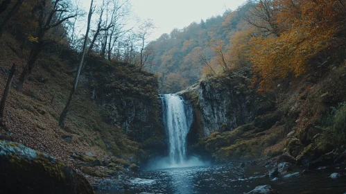 Autumn Waterfall in the Forest