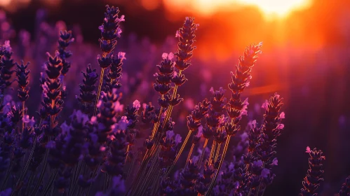 Blooming Lavender Under Sunset Sky