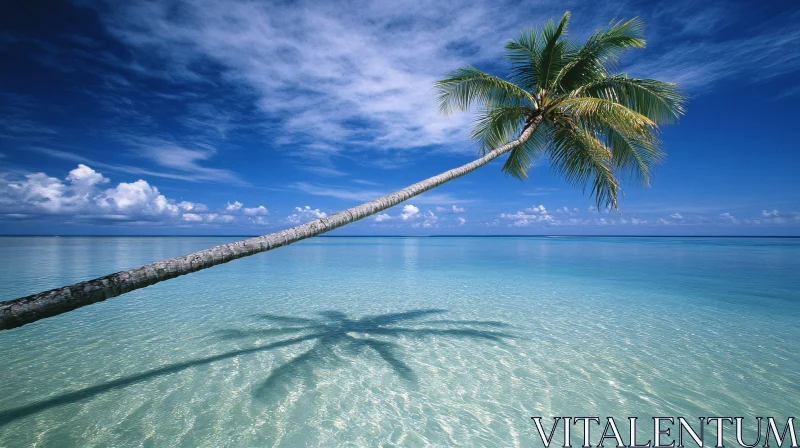 AI ART Crystal Clear Beach with Palm Tree