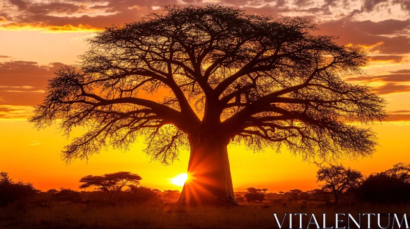 Silhouetted Baobab at Dusk AI Image