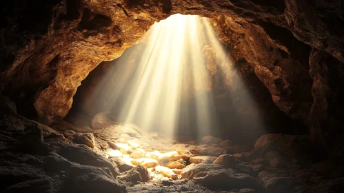 Beams of Sunlight Shining into a Cave