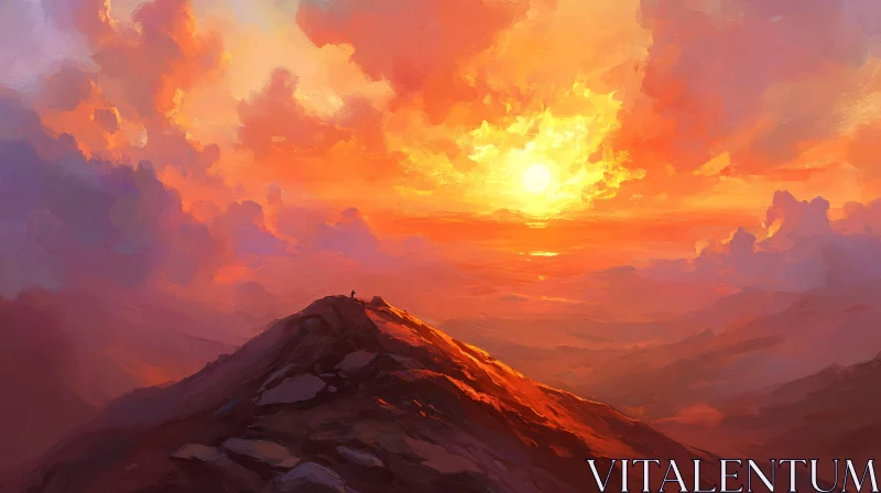 Majestic Sunset Over Mountains AI Image