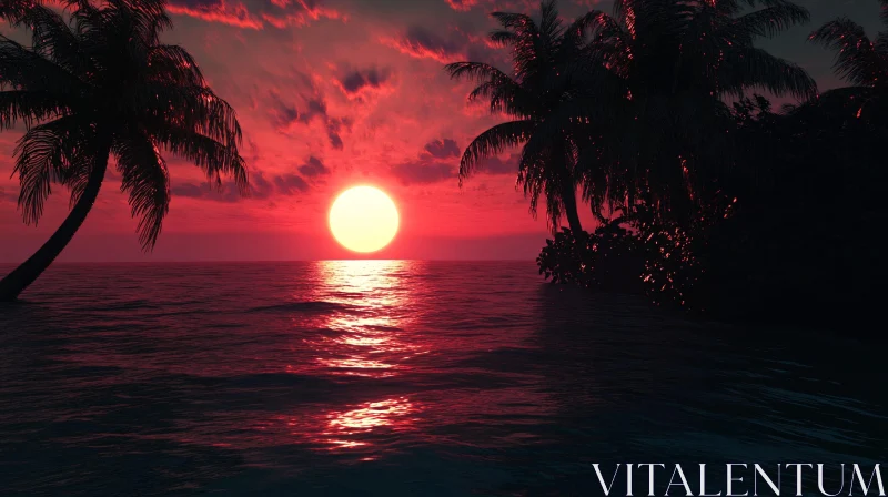 Beautiful Ocean Sunset with Palm Trees AI Image