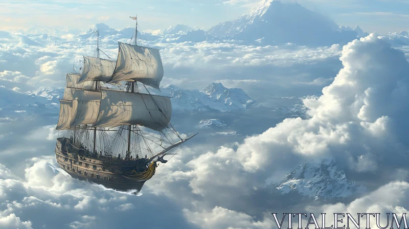 Fantasy Sailing Ship in the Sky AI Image