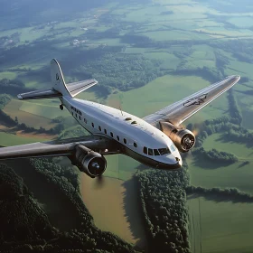 Classic Aircraft Over Green Landscape