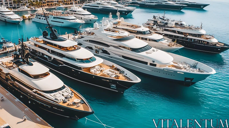 Exquisite Yachts Docked in a Blue Marina AI Image