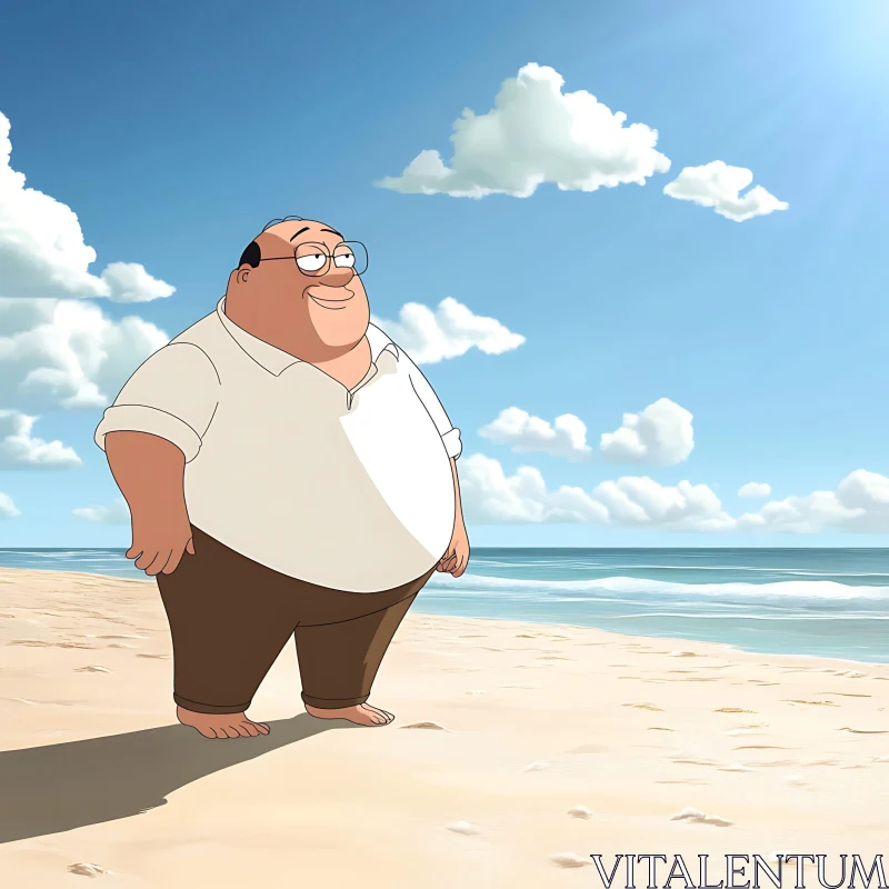 Serene Beach with Cartoon Character AI Image