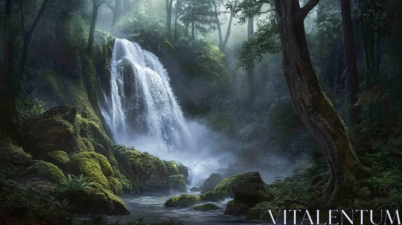 AI ART Ethereal Forest Waterfall