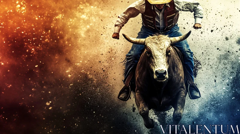 Intense Bull Riding Action AI Image