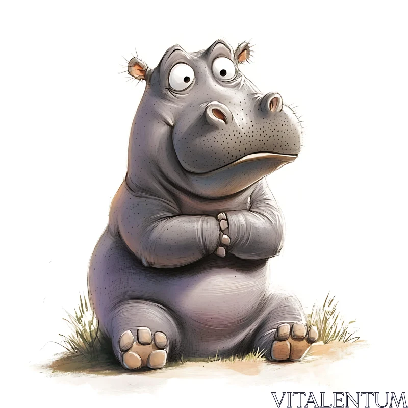 AI ART Grumpy Hippo Cartoon Character