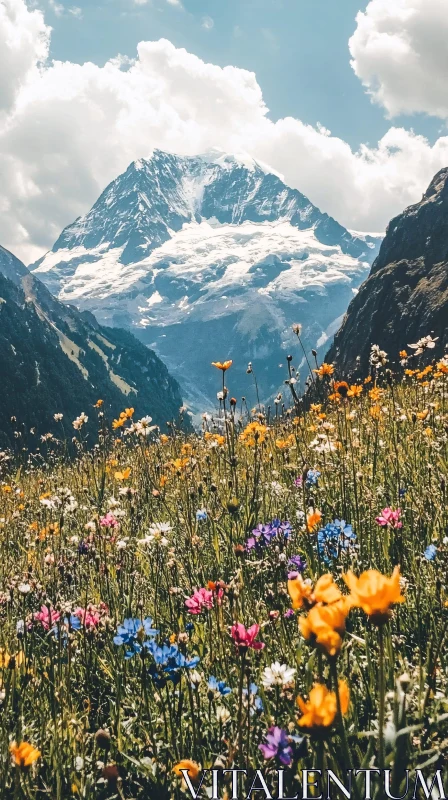 AI ART Colorful Wildflowers in a Mountainous Valley