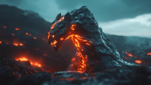 Lava Beast in Surreal Night Scene