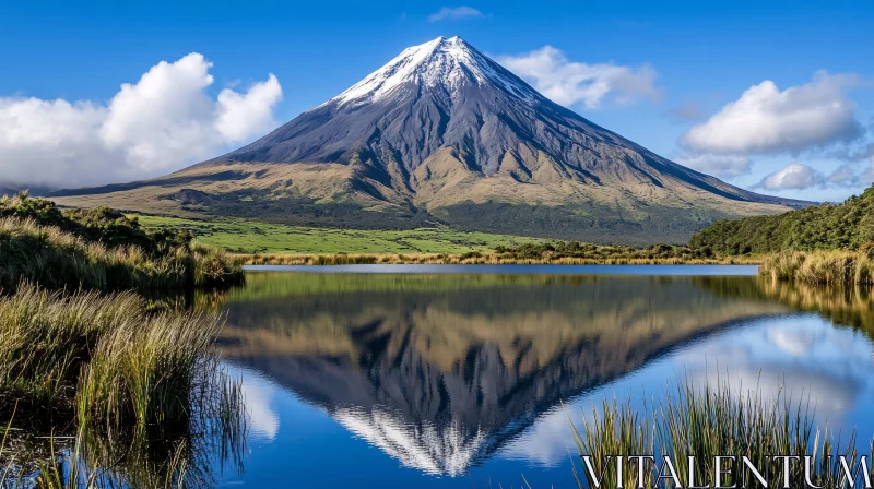 Serene Snowy Mountain and Lake Reflection AI Image