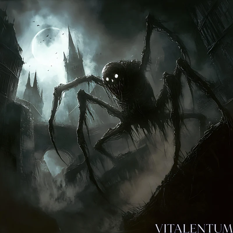 Gothic Castle with Haunting Spider Monster AI Image