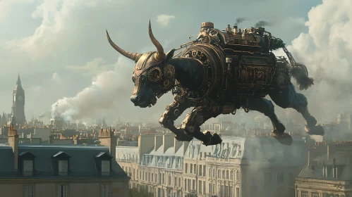 Retro-Futuristic Bull in Industrial Age