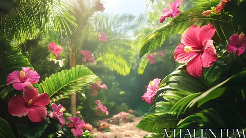 Tropical Hibiscus Flowers in Sunlight AI Image