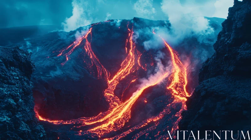 AI ART Erupting Volcano with Lava Flow