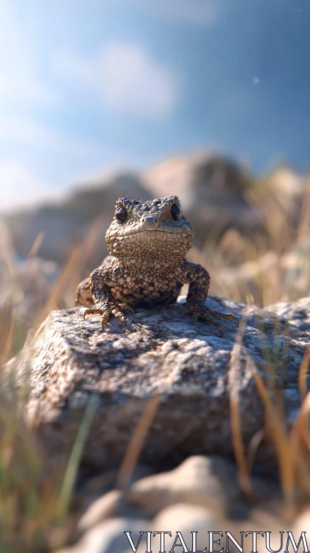 Close-Up of a Frog on a Rock in Natural Habitat AI Image