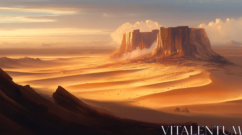 AI ART Sunset Over Mesas in Desert Landscape