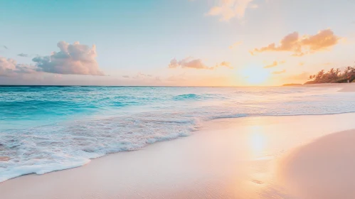 Tranquil Beach Sunset with Turquoise Waves