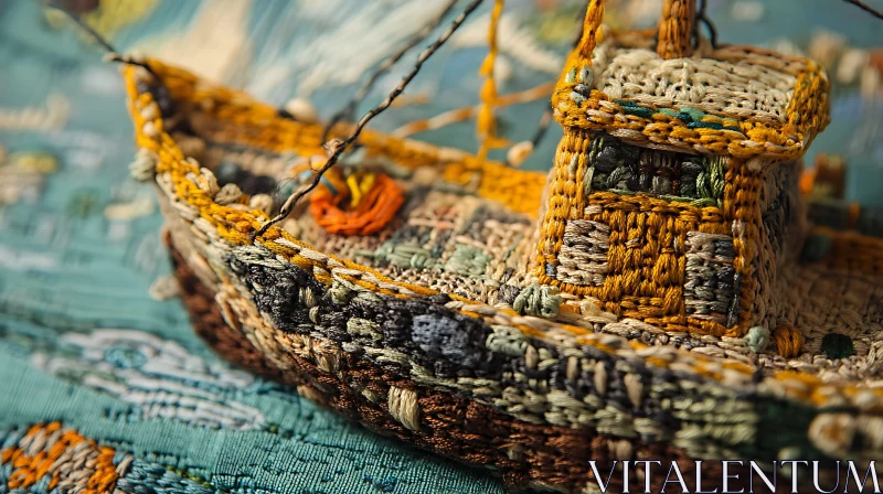 Detailed Stitched Boat Embroidery AI Image